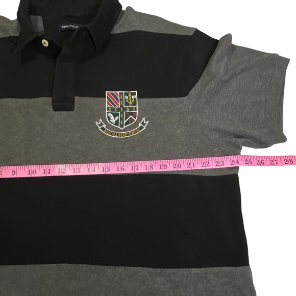 Nautica Sportswear Y2K Sailing Rugby Stripe Polo Shirt Mens Gray Black XL Retro - Picture 7 of 9